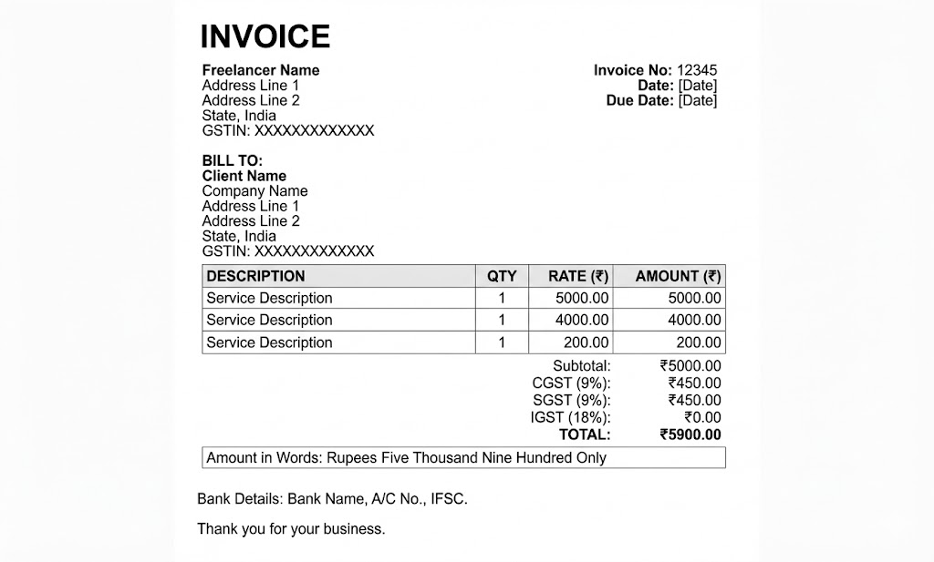 GST invoice example for Indian freelancers