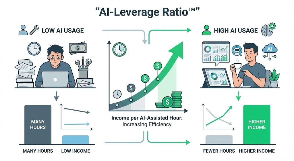 AI leverage ratio showing income per AI-assisted hour
