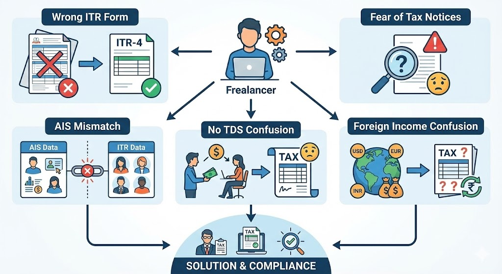 freelancer ITR filing problems in India