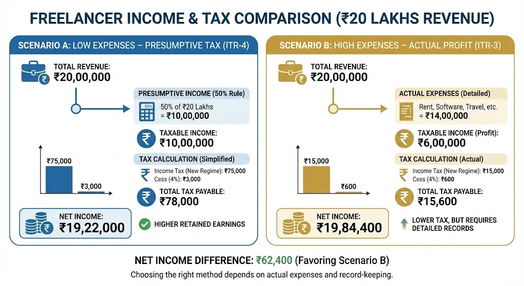 ITR-3 vs ITR-4 tax calculation example