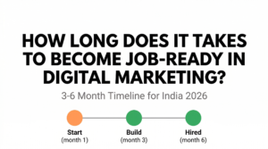 Blog header showing a 3-6 month timeline on the topic "How long it takes to become job-ready in digital marketing."