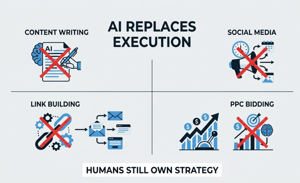 imple infographic showing why execution-only digital marketing jobs are being replaced by AI answering will Ai replace digital marketing jobs in India