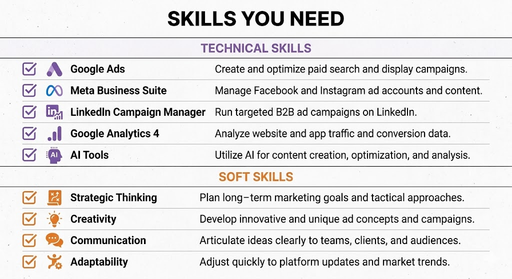 Essential technical and soft skills required to become a performance marketer in 2026
