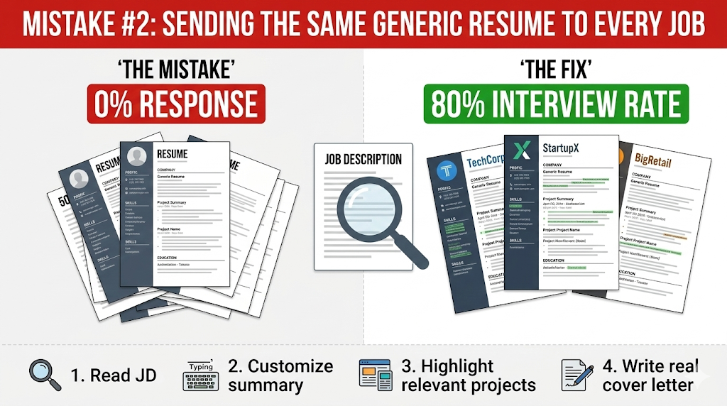 nfographic explaining why generic resumes fail and showing four step process to customize applications for each digital marketing job