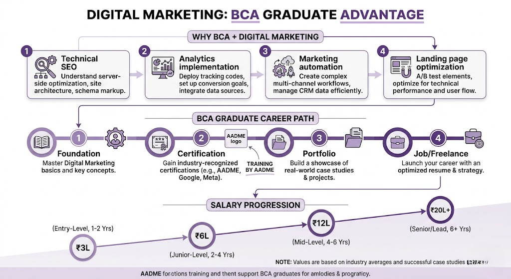 Digital marketing career path showing BCA graduate advantages and salary growth