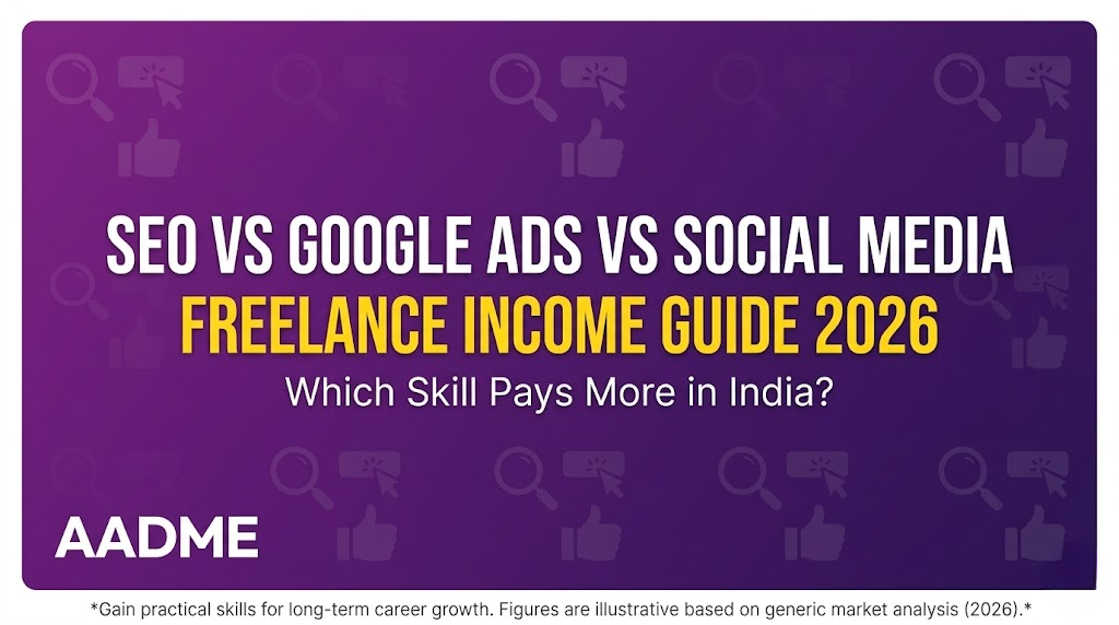 AADME branded header comparing SEO Google Ads and social media freelance income in India