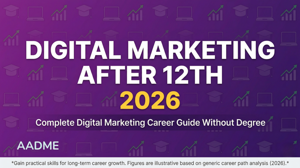 AADME branded header for digital marketing career guide after 12th without degree