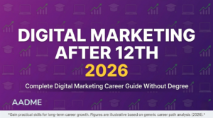 AADME branded header for digital marketing career guide after 12th without degree