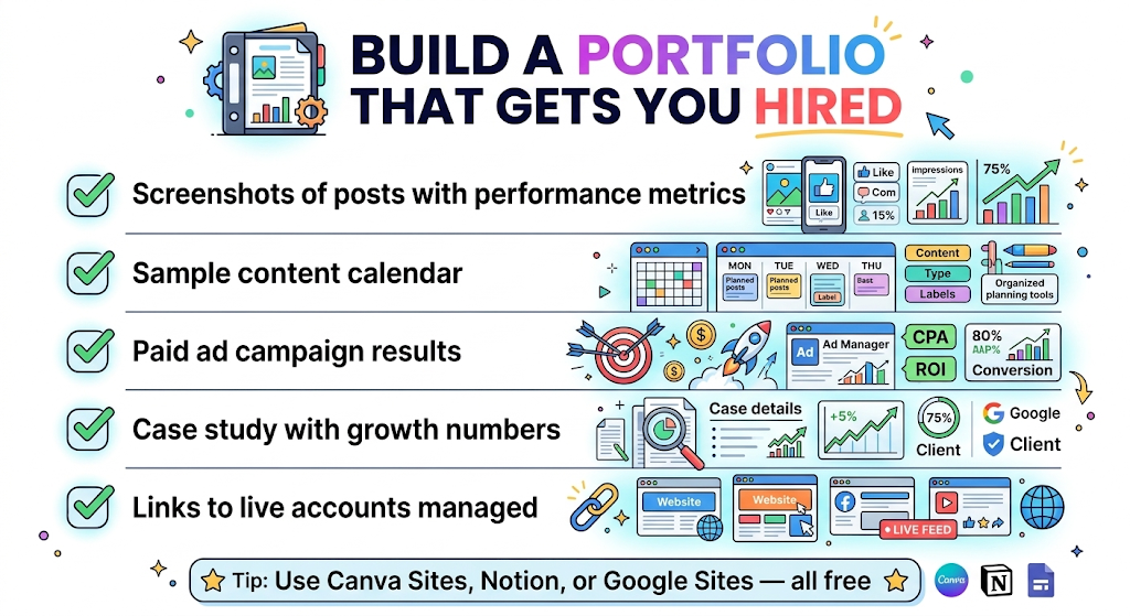 Portfolio building checklist for social media marketers to show real work and results