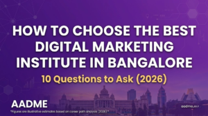 Blog banner for How to Choose the Best Digital Marketing Institute in Bangalore — 10 Questions to Ask (2026) by AADME