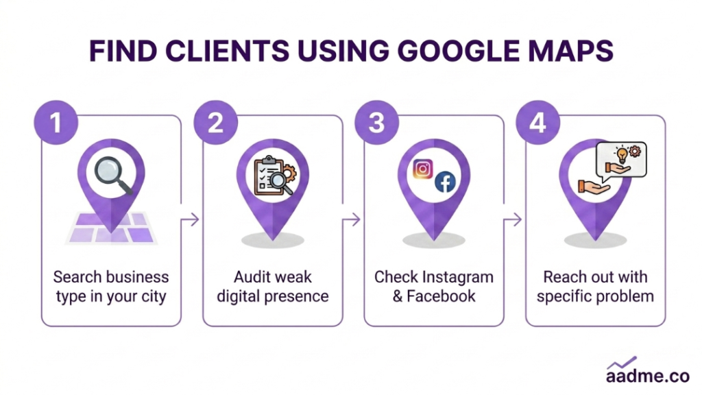 Four step Google Maps strategy on how to get local clients for freelancing in India